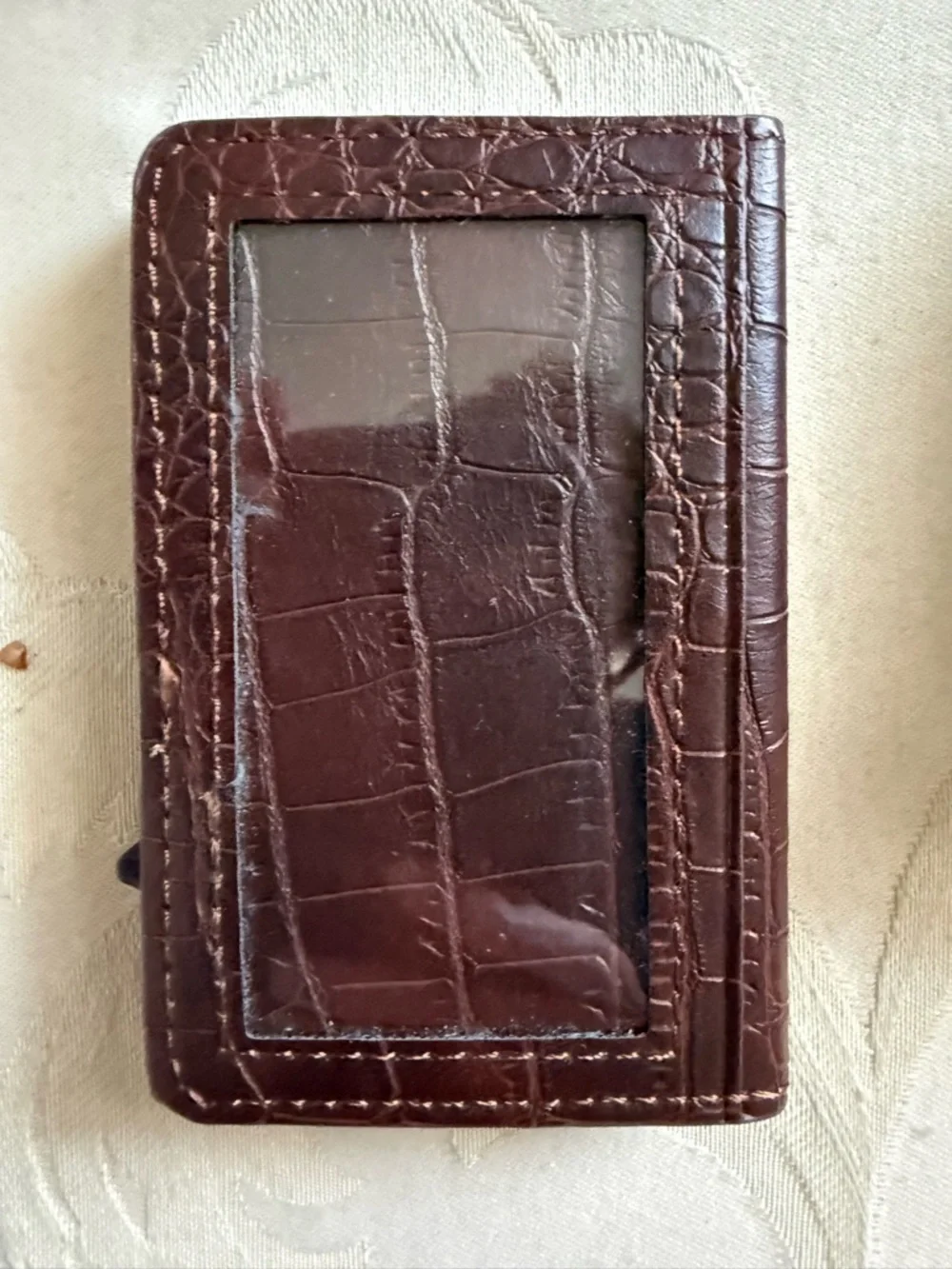 Pop Up Wallet Brown Croc Embossed RFID Card Holder Slim w Box